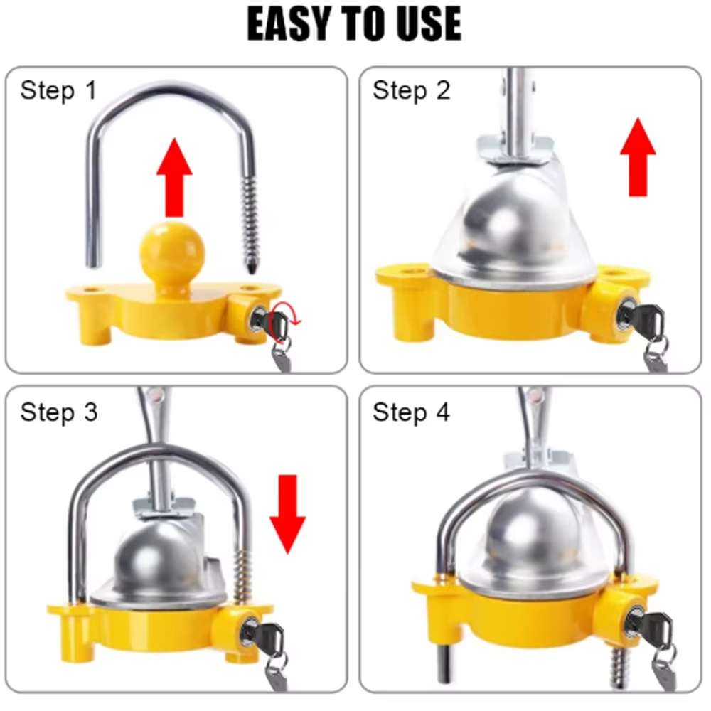 U Lock Heavy Duty - ヘビーデューティートレーラーヒッチロック - 2-5/16インチ調整可能盗難防止カプラーロック、牽引レシーバー用ユニバーサルU字型ボールセキュリティ