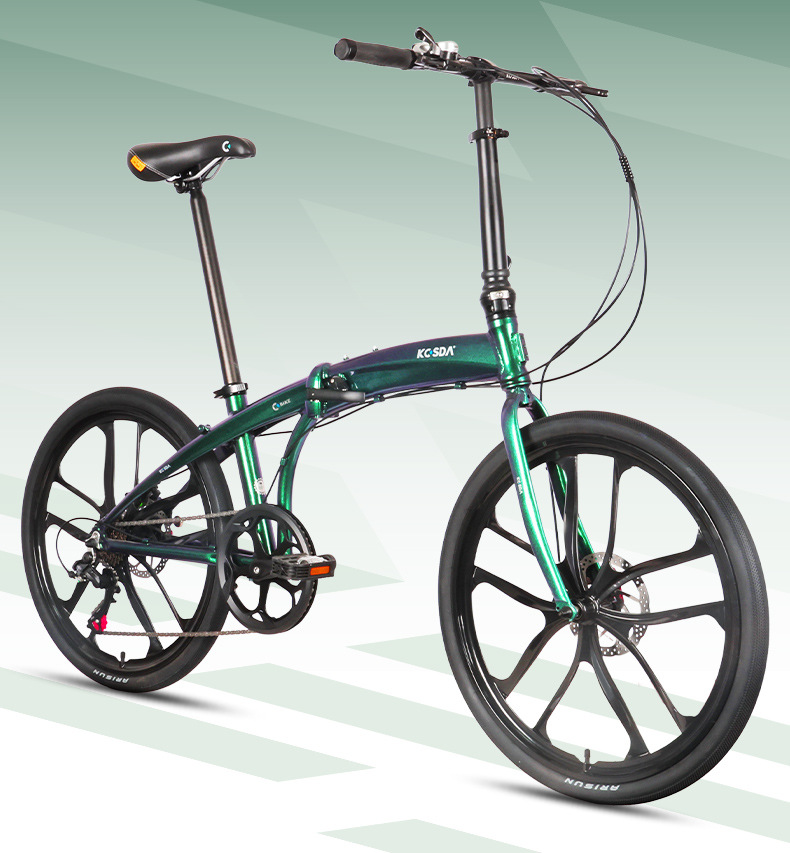 Commuting With Bike - 24インチアルミ合金製ポータブル超軽量折りたたみ式大人用ディスクブレーキ変速アーバン通勤用ワンピースホイール自転車