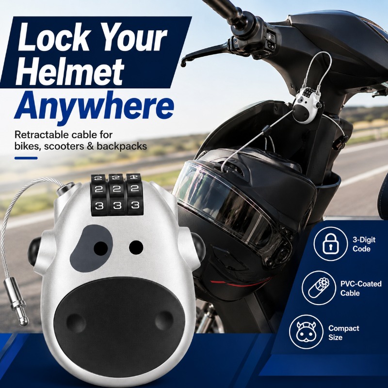 Cycling Journey - ミニカウコンビネーションケーブルロック格納式ヘルメットロック、自転車、バイク、スクーター、バックパック、スーツケース、バスケット、旅行用セキュリティロック