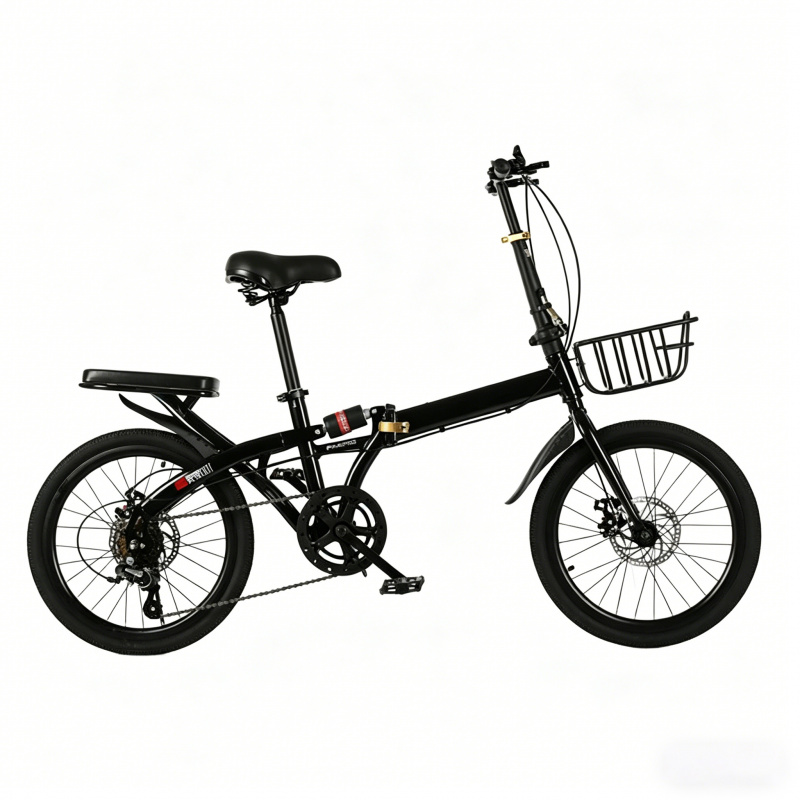 Commuting With Bike - 20 インチ折りたたみ自転車 7 スピード大人用自転車ポータブル超軽量通勤学生自転車後部座席バスケット付き黒スポークホイール