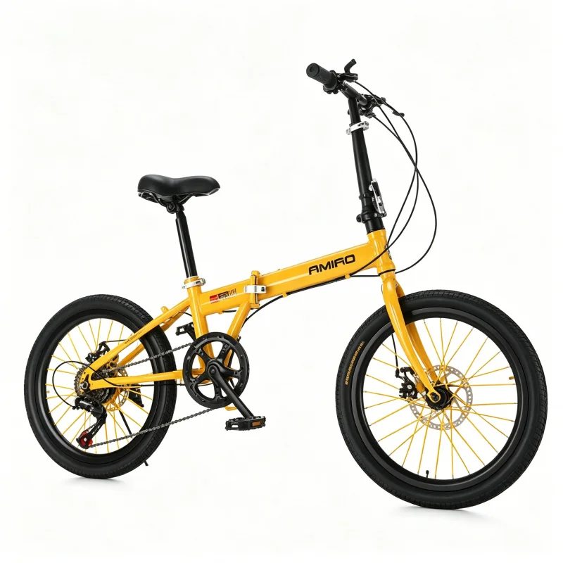 20インチ イエロー スポークホイール 折りたたみ自転車 超 - Commuting With Bike のレビューと価格